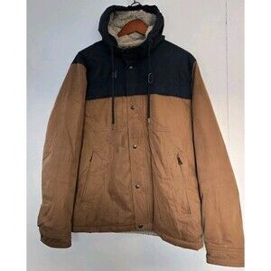 GH Bass Jacket Mens L Brown Workwear Hooded Faux Fur Lined Duck Canvas Outdoor